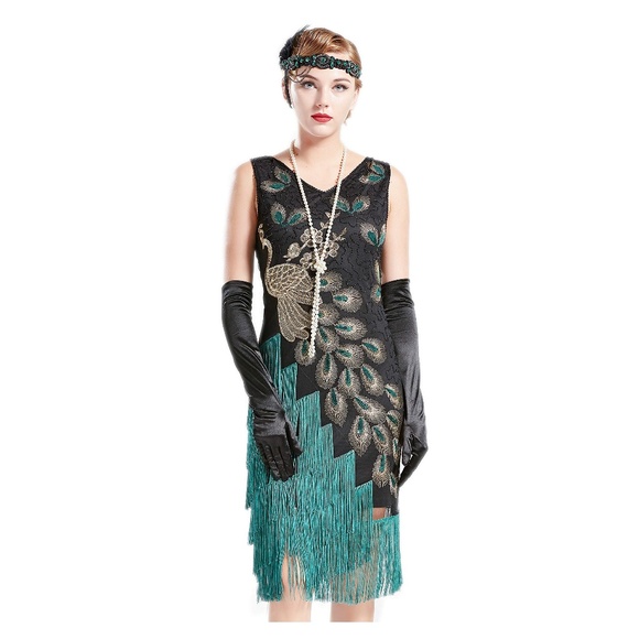 peacock flapper dress
